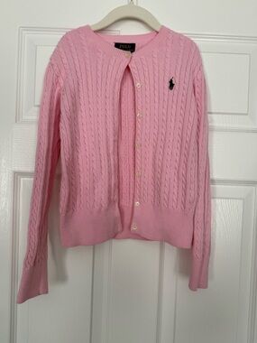Polo by Ralph Lauren girls Pink Cable-Knit Cardigan Sweater-size M 8/10